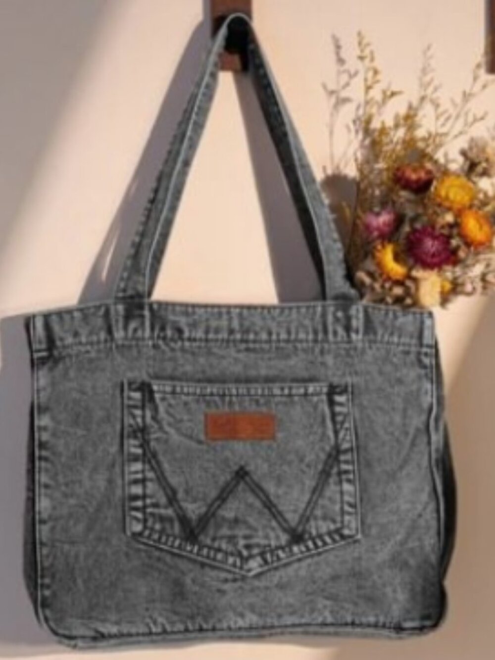 Wrangler Stitch Denim Tote Bag Black NWT